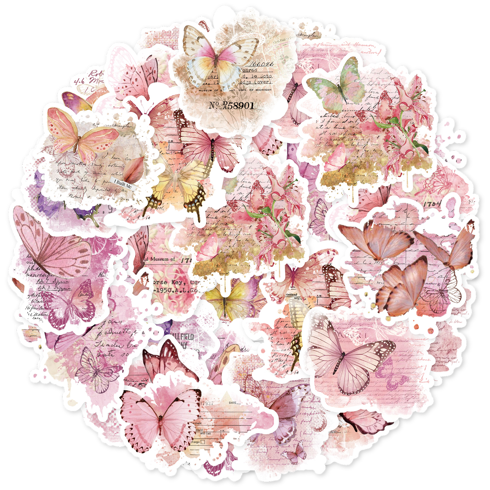 Lifestyle Of Korean - Etori Life Pink Watercolor Butterfly Stickers