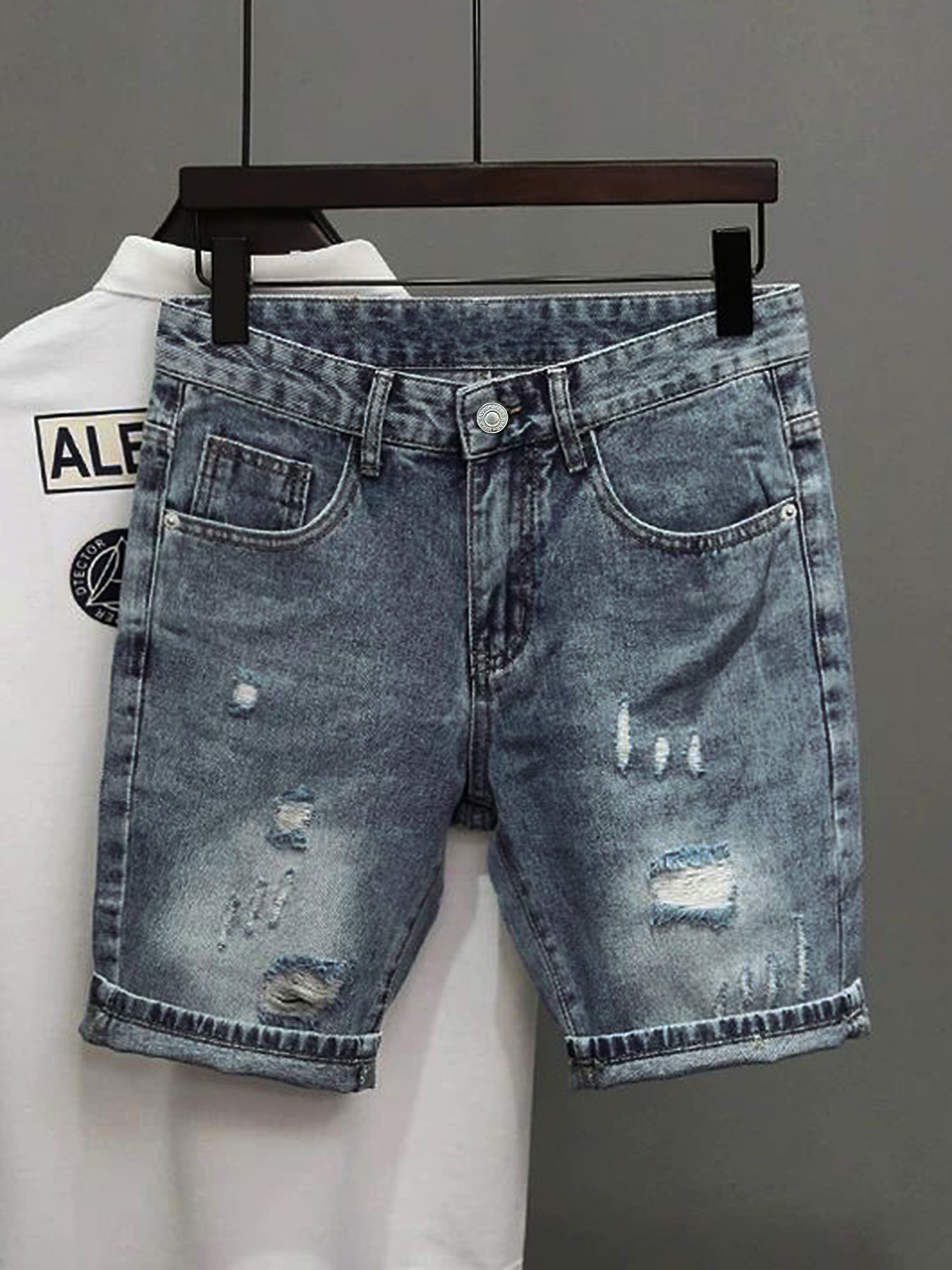 Light Blue Denim Shorts Men's  - Korean Lifestyle review and price